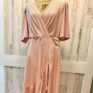 LONDON TIMES WOMAN 16W EYELET MIDI DRESS NWT - DUSTY PINK